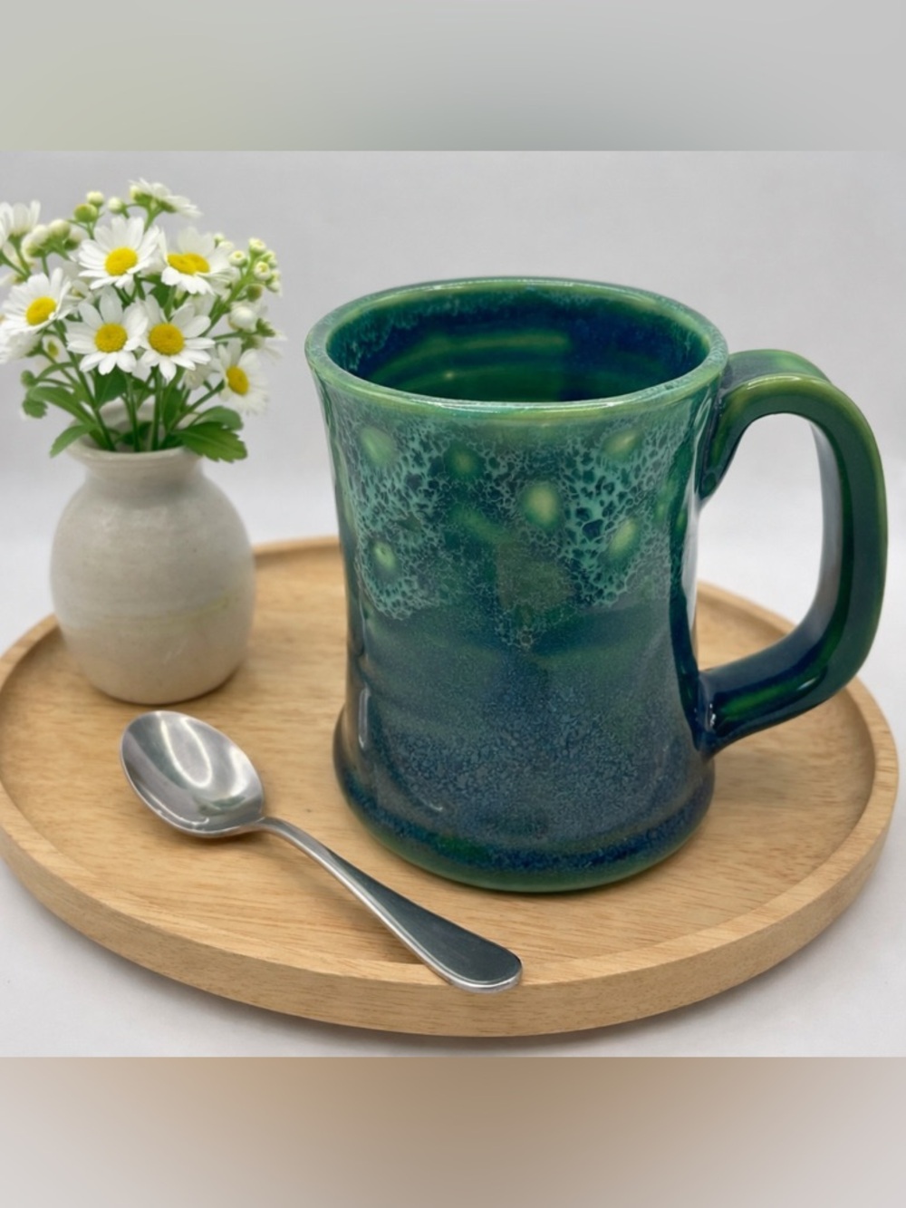 Handmade Green Pottery Mug | Artisan Drip Glaze Coffee Cup | Unique Mug